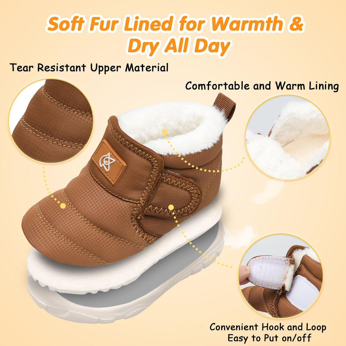 Baby Cute Boots Toddler Anti Collision Shoes Non Slip Winter Walking Shoes Unisex Lightweight Brown Infant