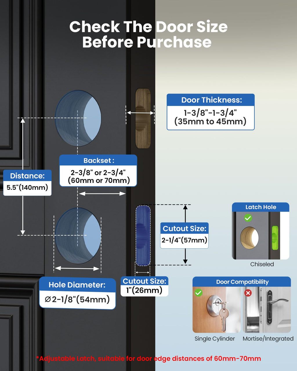 Modern Square Front Door Handle Set with Deadbolt, Satin Nickel