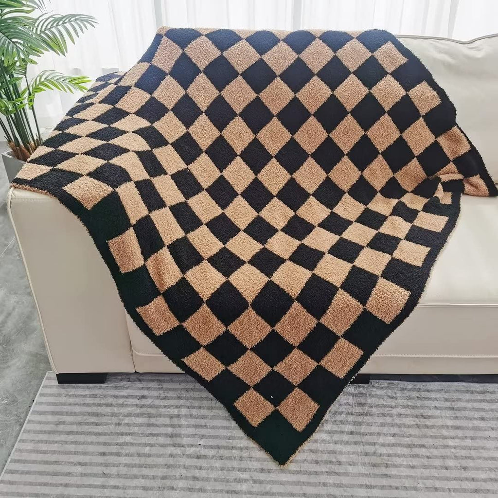 Ultra Soft Checkered Blanket Cozy Buffalo Check Throw Fluffy Knitted Reversible Throw Blanket Lightweight Fleece