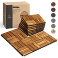 Premium Deck Tiles, Patio Flooring - Set 10 Pcs 12”x12”x0.9” Interlocking Deck Tiles, Waterproof Acacia Wood for Balcony, Backyard, Indoor & Outdoor (Golden Teak, Crossed Pattern, Square Joints)