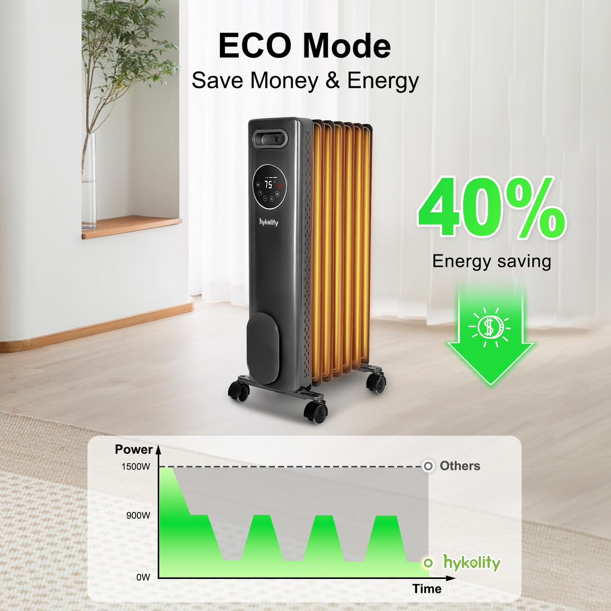 1500W Oil Filled Radiator with 24H ON OFF Timer, Electric heater with Remote, Adjustable Thermostat, 4 Modes, Child