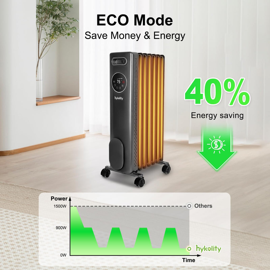 1500W Oil Filled Radiator with 24H ON OFF Timer, Electric heater with Remote, Adjustable Thermostat, 4 Modes, Child