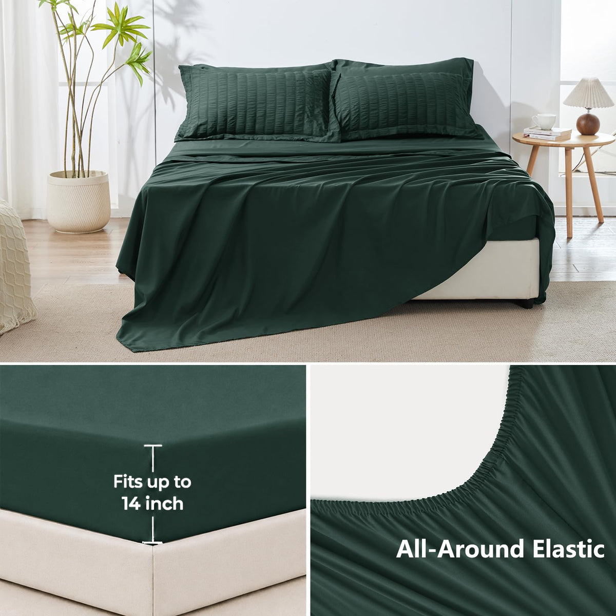 Comforter Set, 7-Piece Seersucker Bed in a Bag, Forest Green