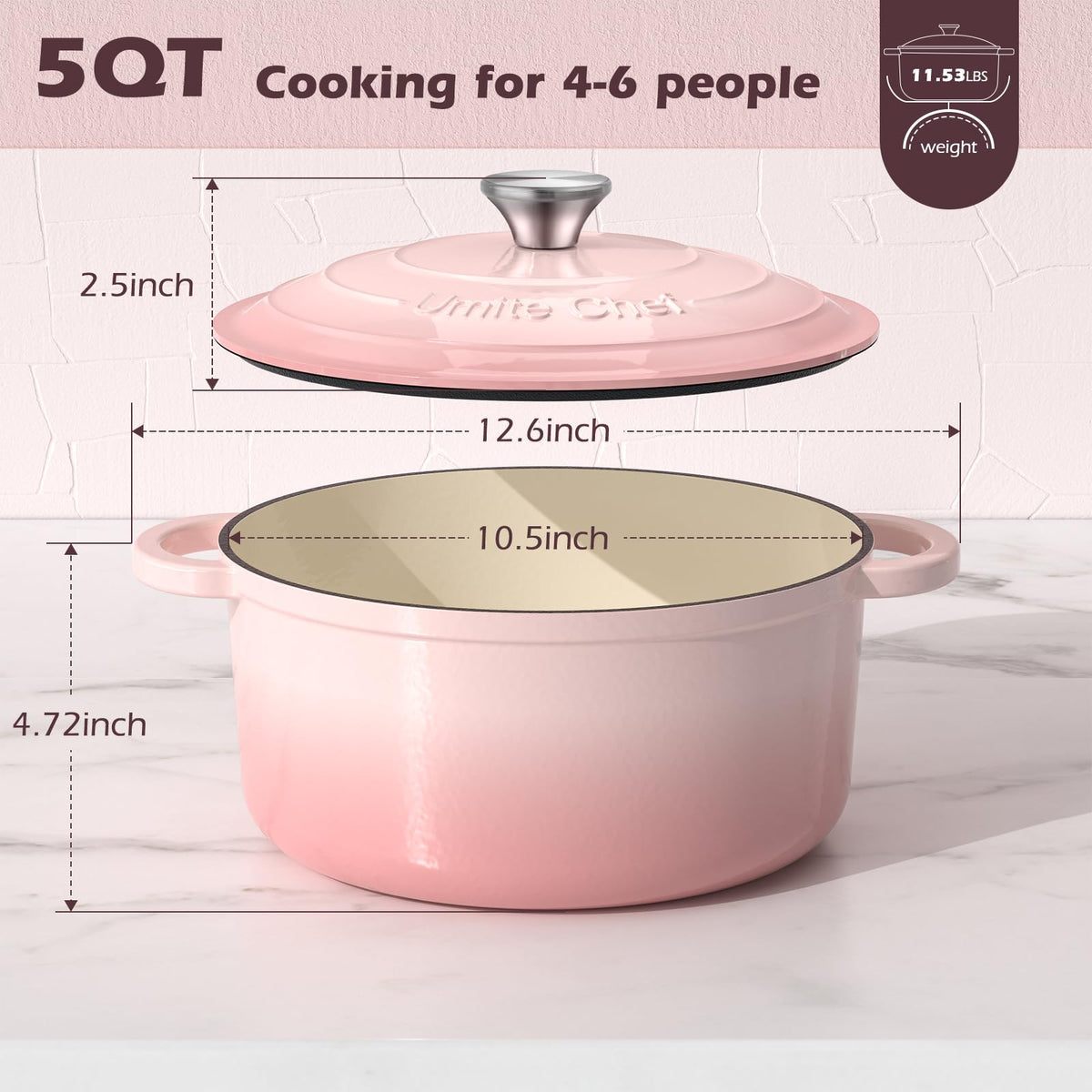 5QT Enameled Cast Iron Dutch Oven Pot with Lid, Heavy-Duty Cookware for Bread Baking, Braising, Stews, Roasting