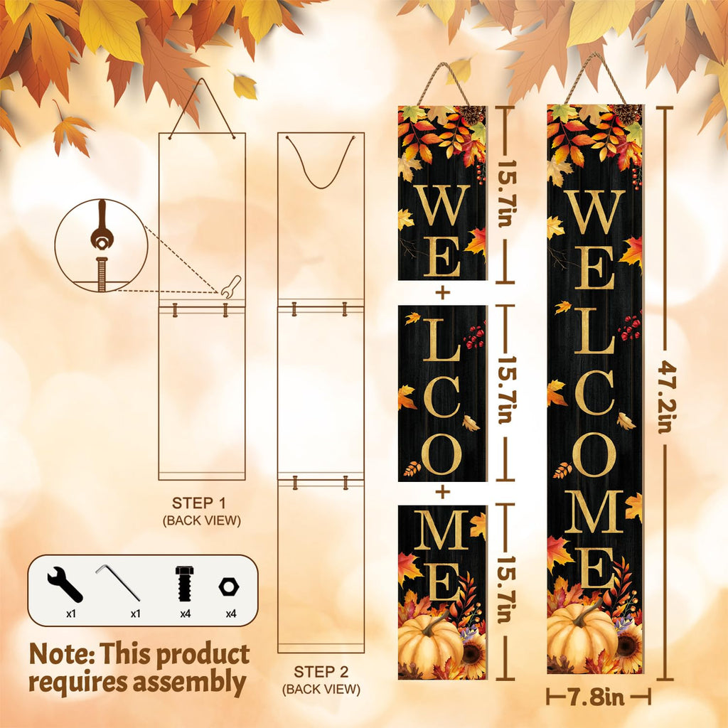 Fall Welcome Porch Sign, Pumpkin Signs for Front Porch, Maples Door Sign Yard, Vertical Wood Sign Standing Front Door