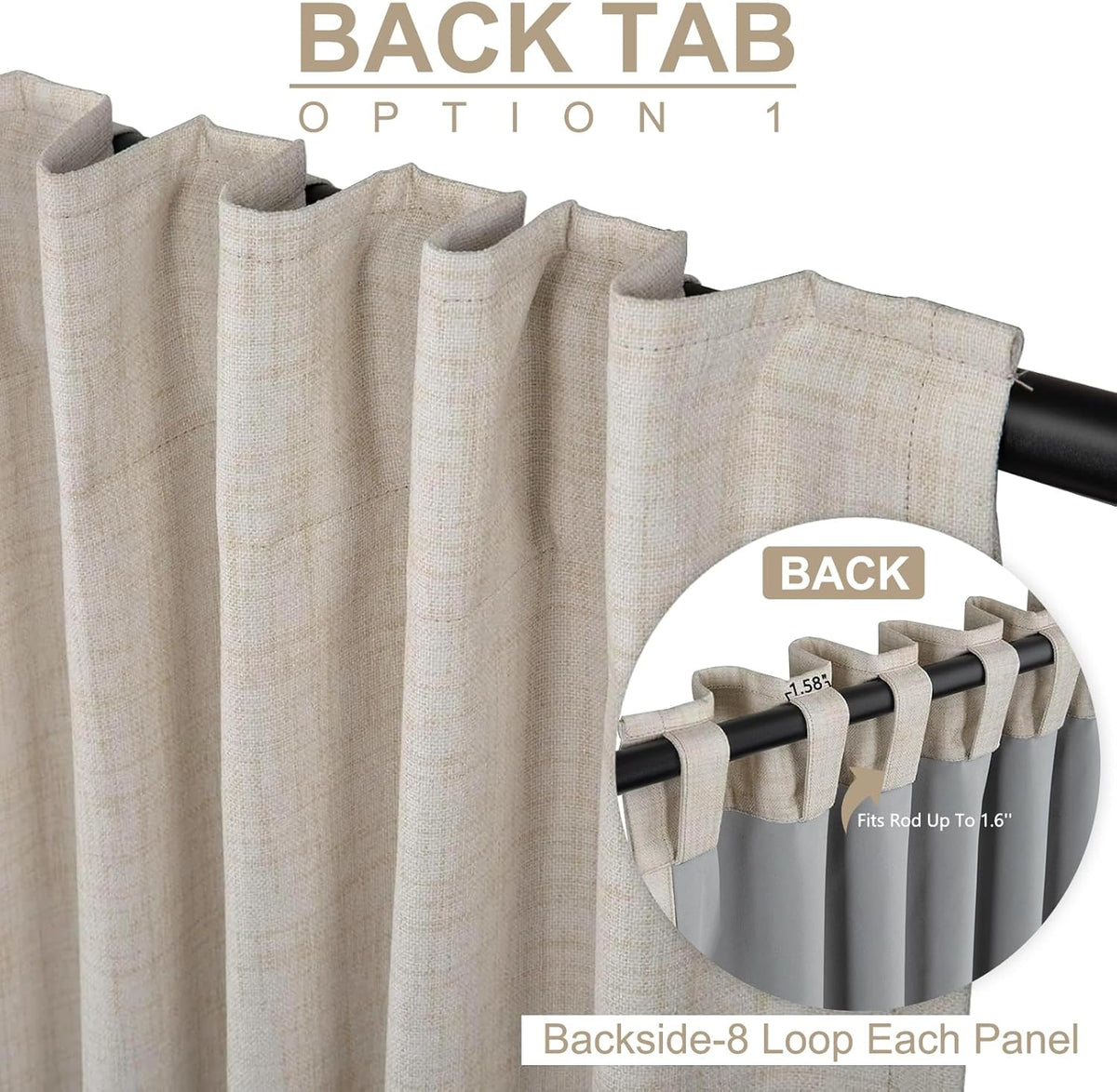 Linen Textured Total Blackout Curtains (Set of 2 Panels) for Bedroom, Back Tab/Rod Pocket Living Room Drapes, Thermal