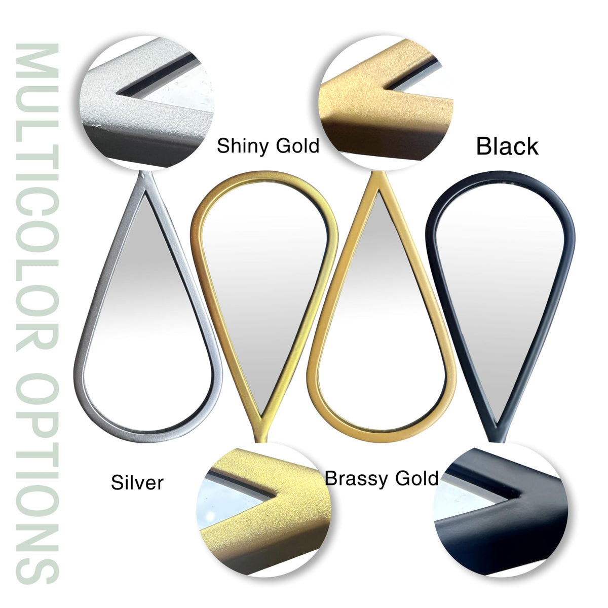 Wall Mirror Decorative Mirrors Mounted Decor Tear Drop Shape Gold Living Room Entryway Bathroom Vanity Brassy Gold