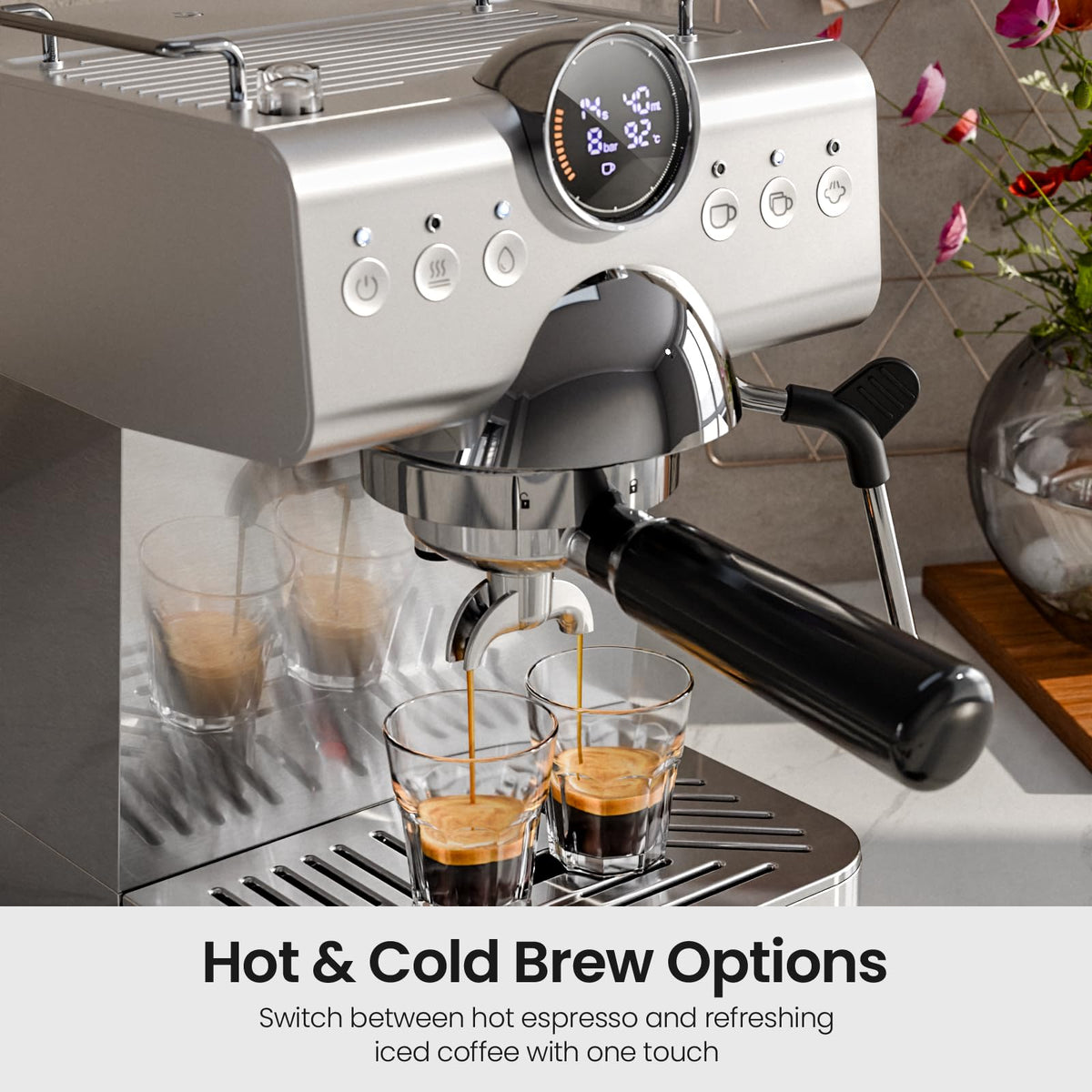 Espresso machine with Cold Brew, 20 Bar Espresso Maker with Milk Frother Steam Wand, Stainless Steel Coffee Machine