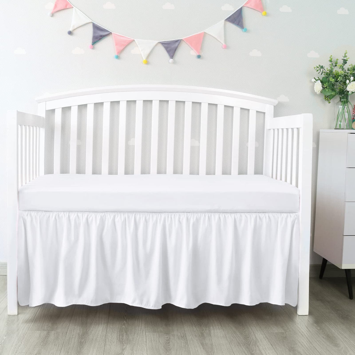 Crib Bed Skirt 14" Drop, Fits 28"x52" Crib, Adjustable, White