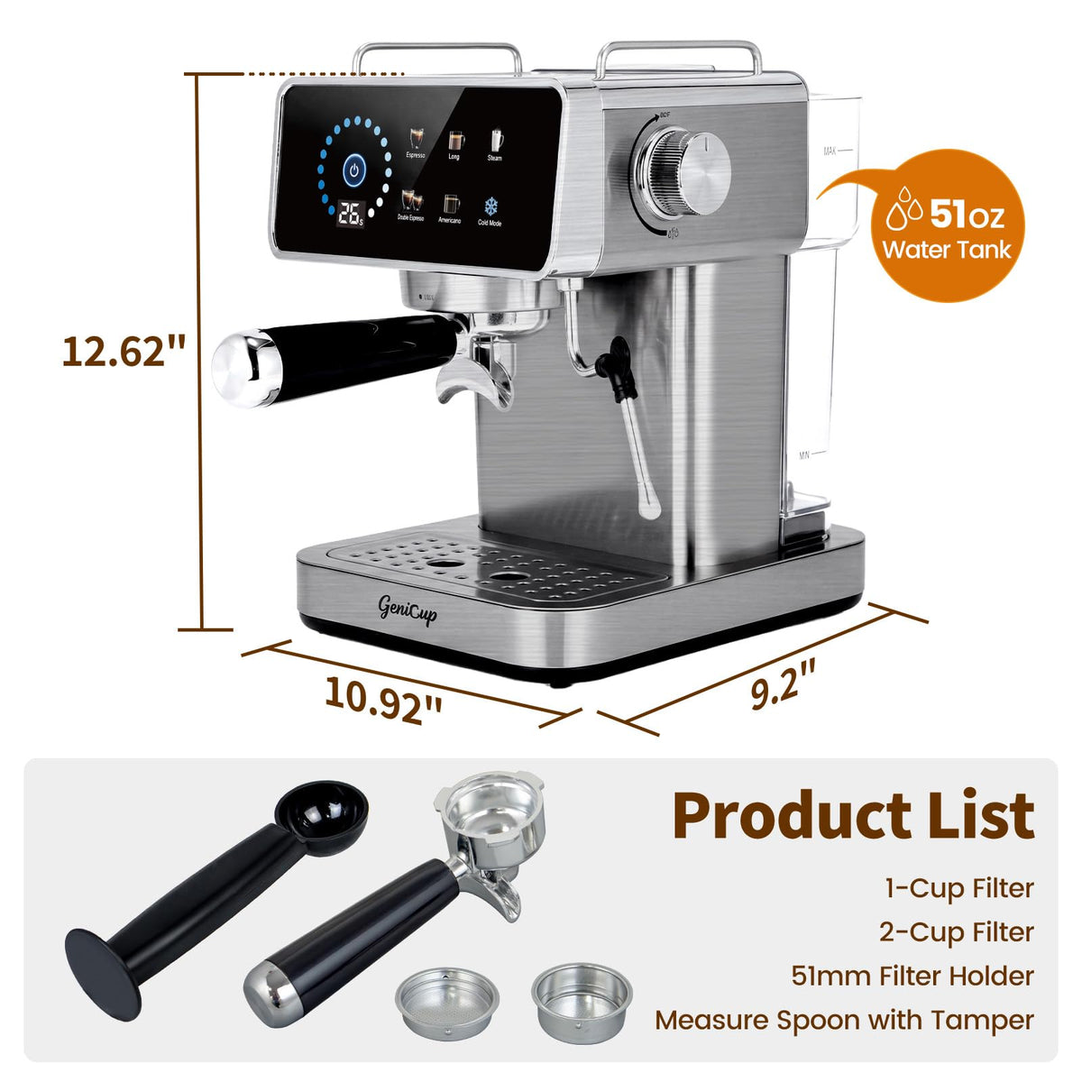 20 Bar Espresso Coffee Machines with Cold Brew & Customizable Program (Pro)