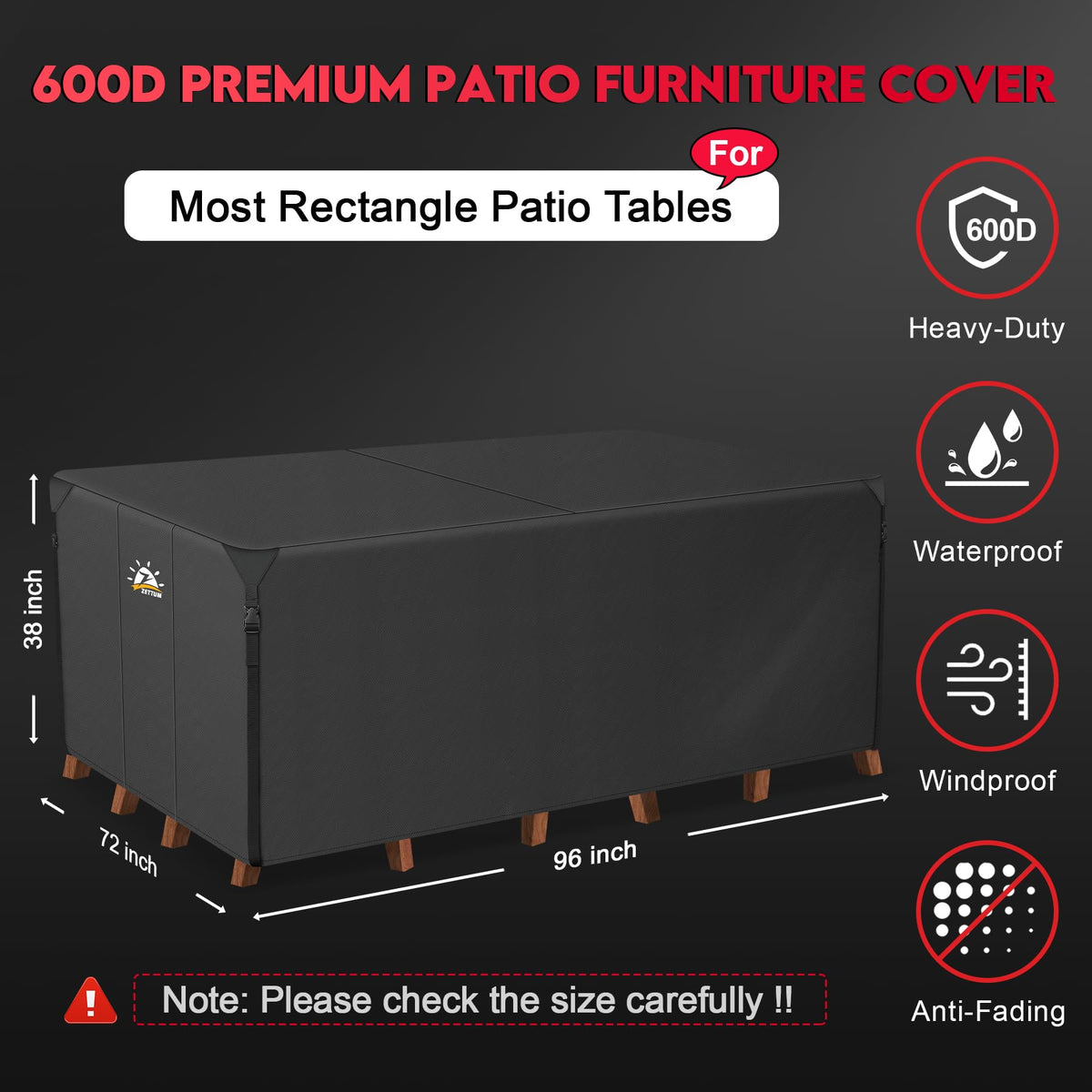 Patio Furniture Cover Rectangle - 600D Outdoor Table Cover Waterproof & Heavy Duty, Lawn Furniture Set Covers for