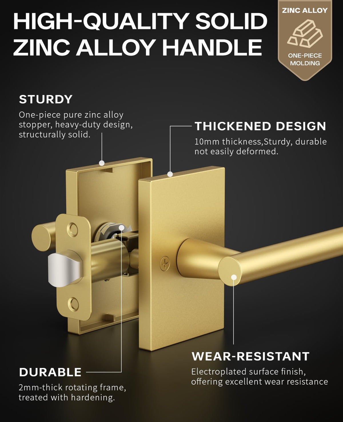 10 Pack Brushed Gold Passage Interior Door Handles