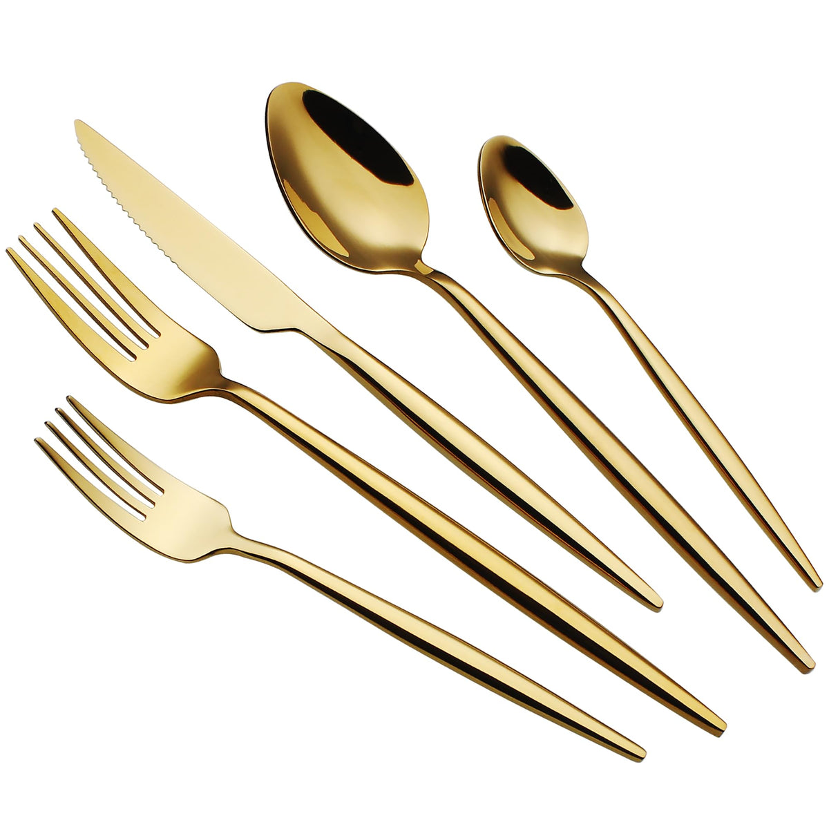 20 Piece Luxury Silverware Set for 4 Gold Mirror-Polished 18/10 Stainless Steel Heavy Flatware Set Modern Cutlery Set