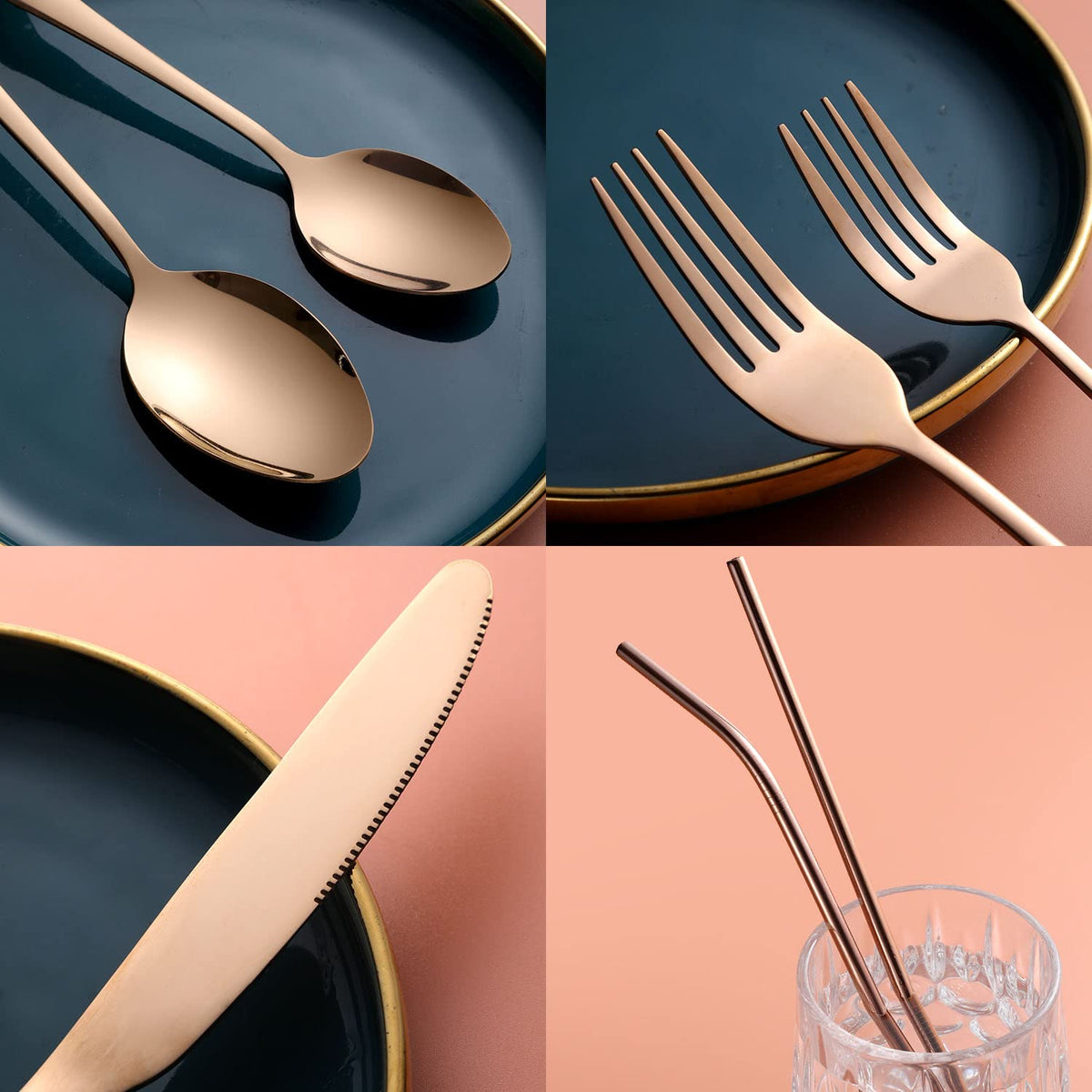 56 Pieces Mirror Rose Gold Silverware Service for 8 Flatware Set Stainless Steel Utensils Cutlery Set Dishwasher Safe