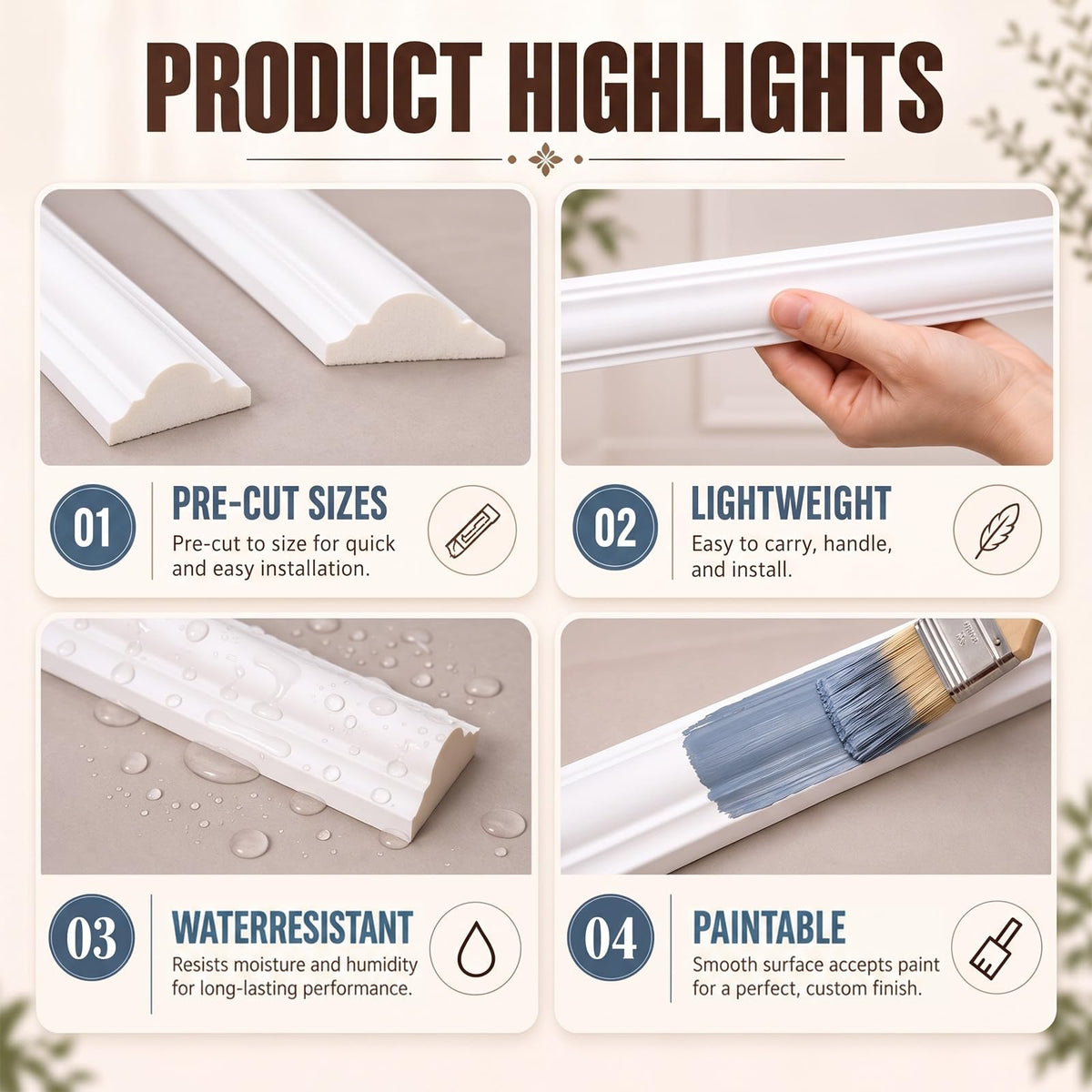 Peel and Stick Wall Molding Kit, 6-Frame 3D Premade