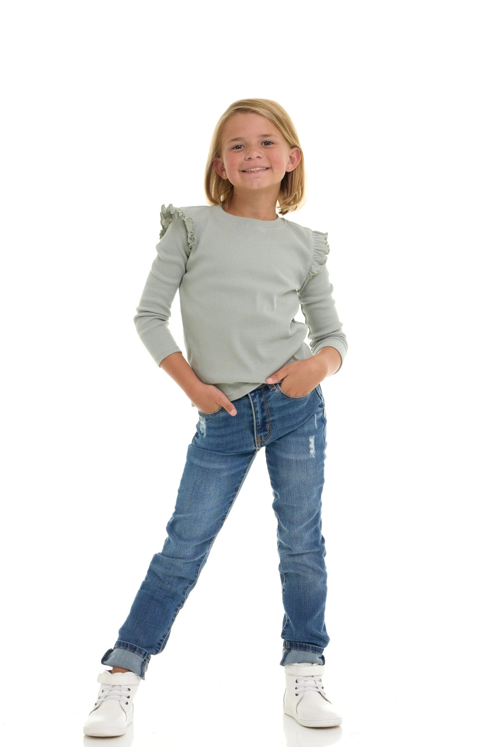 Pack Toddler Girls Ribbed Ruffle Tops - Stylish Long Sleeve Shirts for Kids -All-Day Comfort- Desert Sage, Golden