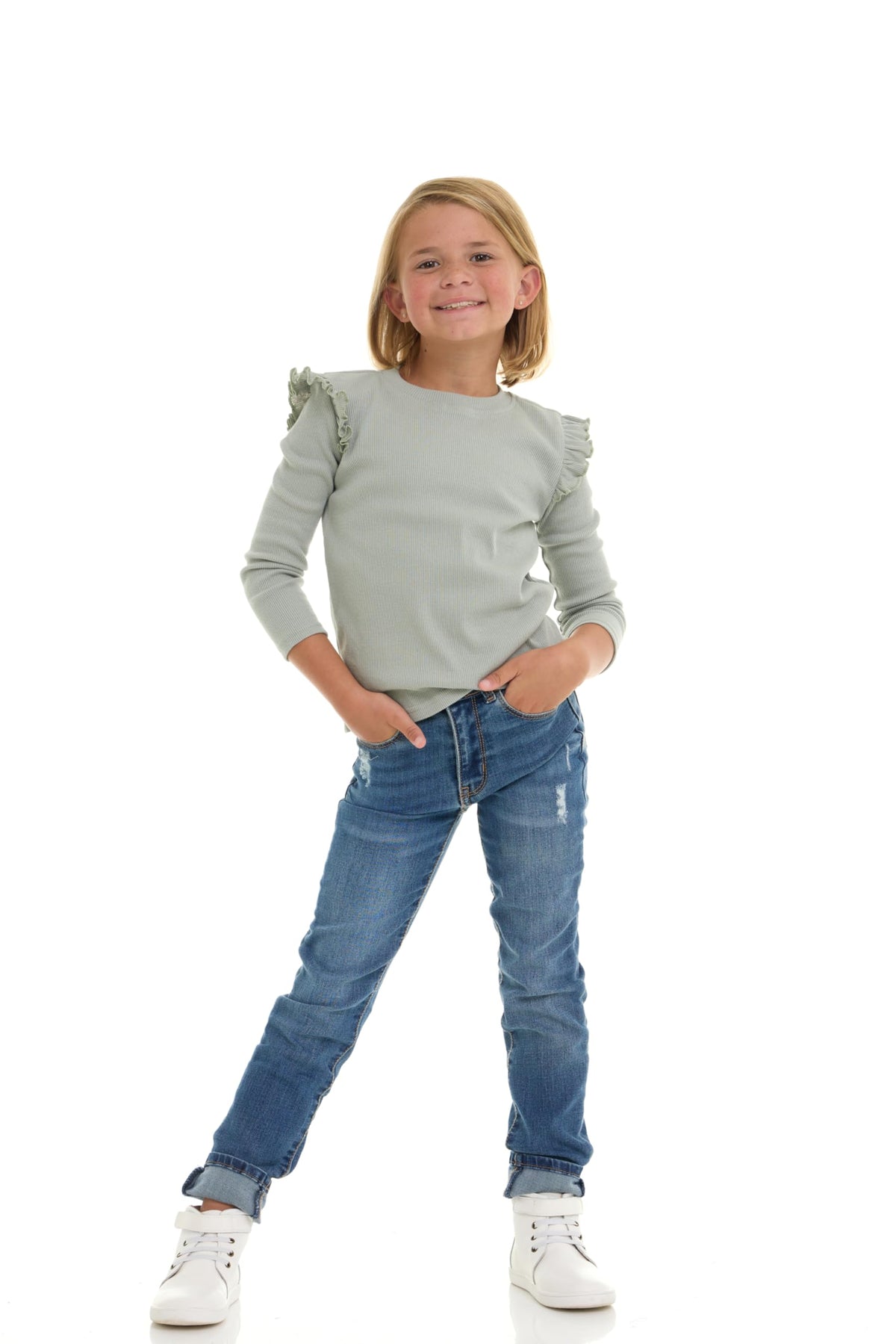 Pack Toddler Girls Ribbed Ruffle Tops - Stylish Long Sleeve Shirts for Kids -All-Day Comfort- Desert Sage, Golden