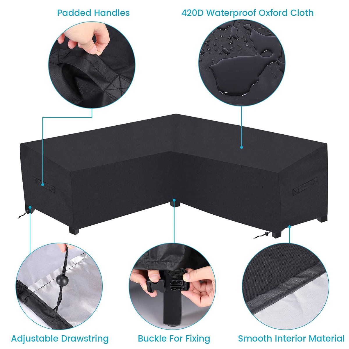 Patio Sectional Sofa Cover Outdoor Waterproof Windproof 85" X 85" V-Shaped Garden Couch Furniture Protector Cover for