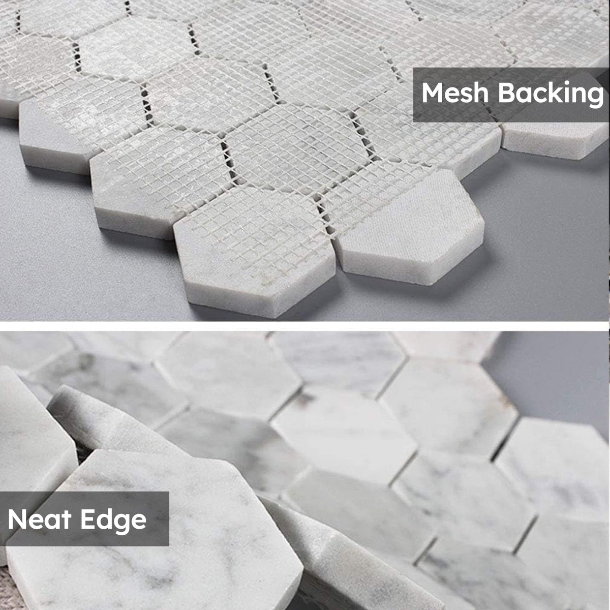 Carrara White Marble Mosaic Tile, 2 Inch Hexagon, Polished, 5 Sheets