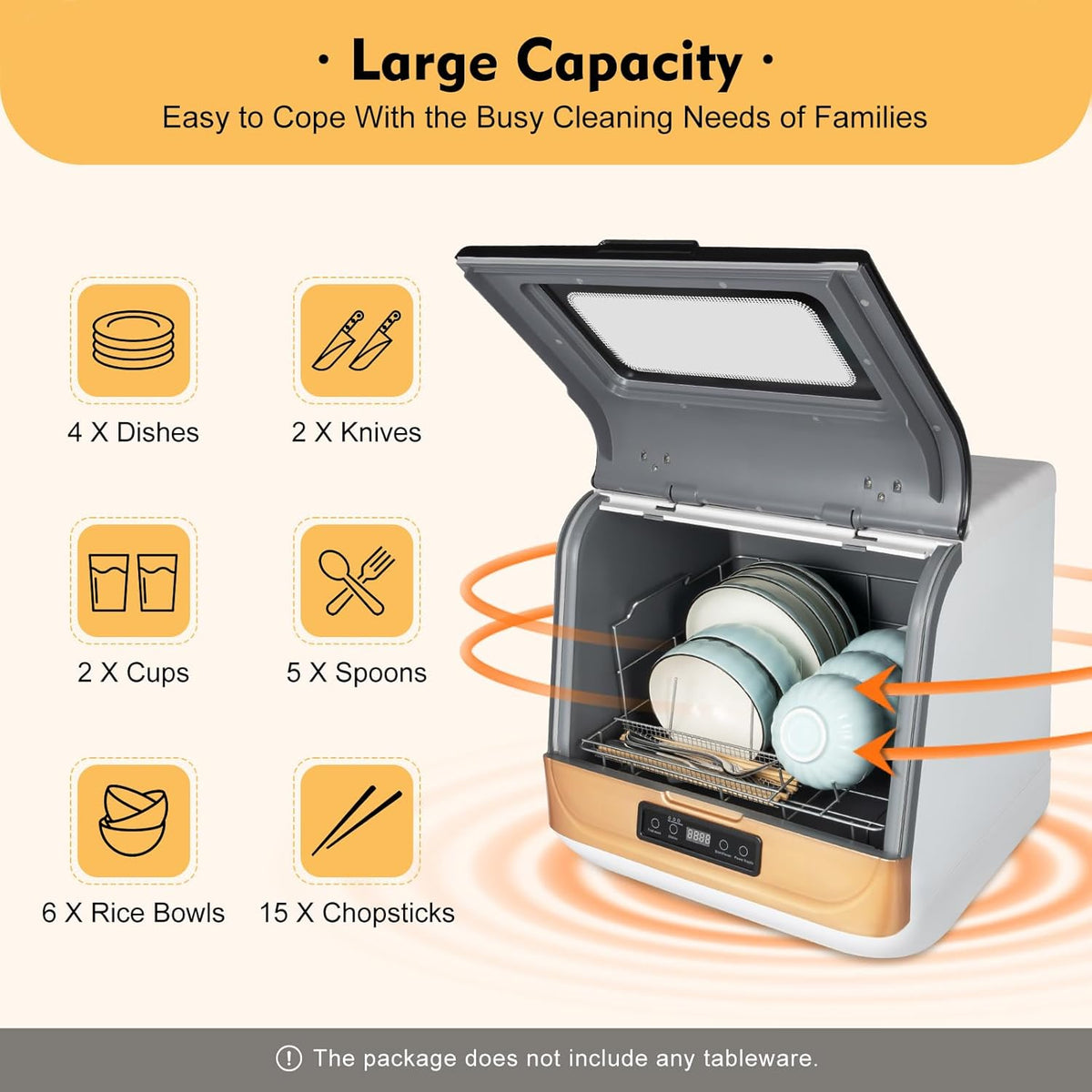 Portable Automatic Countertop Dishwasher Mini Dish Washer Air Dry Function 3 Washing Programs 360 Degree Spraying