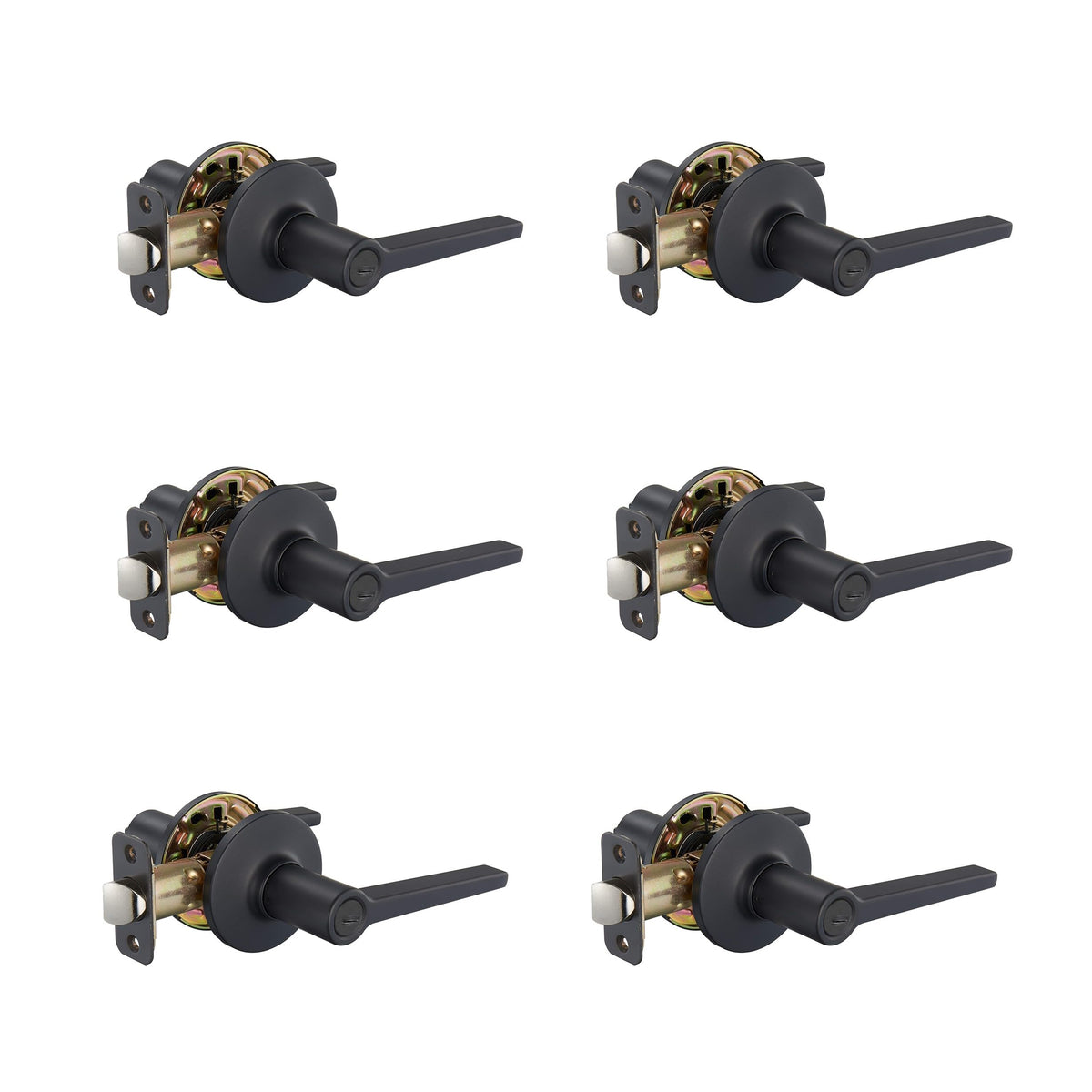 Manchester Privacy Door Lever Bathroom, Interior Locking, Matte Black, 6-Pack