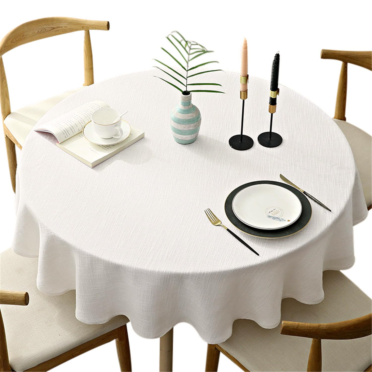 Heavy Weight Round Tablecloth, Decorative Solid Color Table Cover, Cotton Linen Table Cloth Dining Home Tabletop