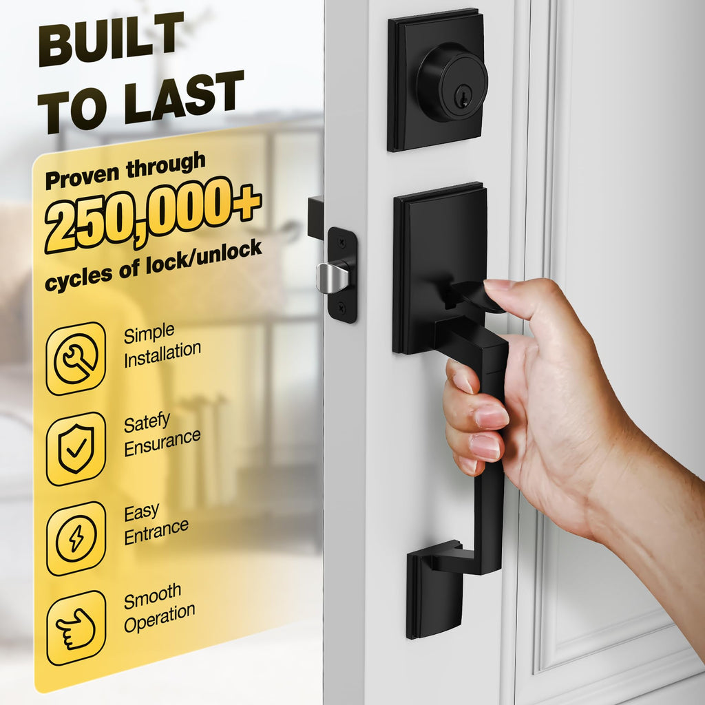 Front Door Handle and Deadbolt Lock Set, Matte Black