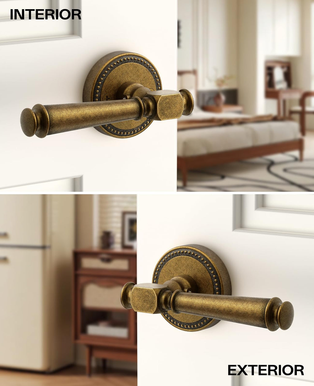 6 Pack Brushed Antique Brass Bronze Passage Door Handles