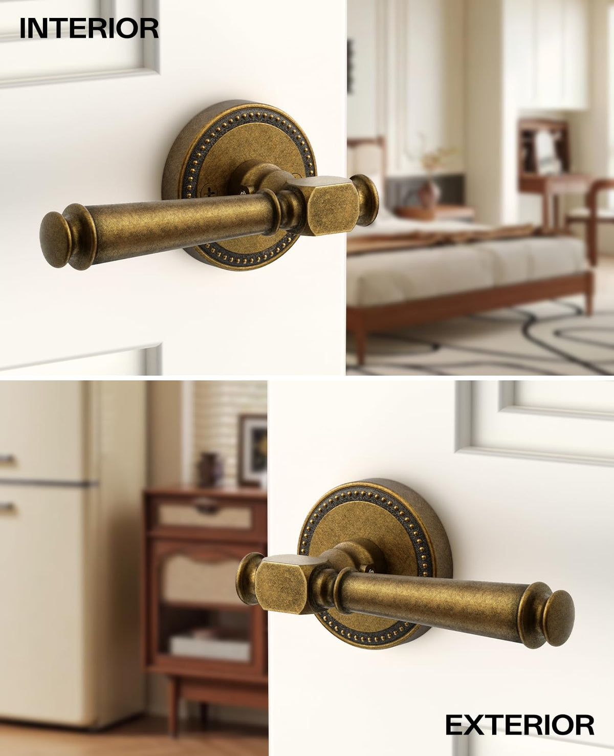 6 Pack Brushed Antique Brass Bronze Passage Door Handles