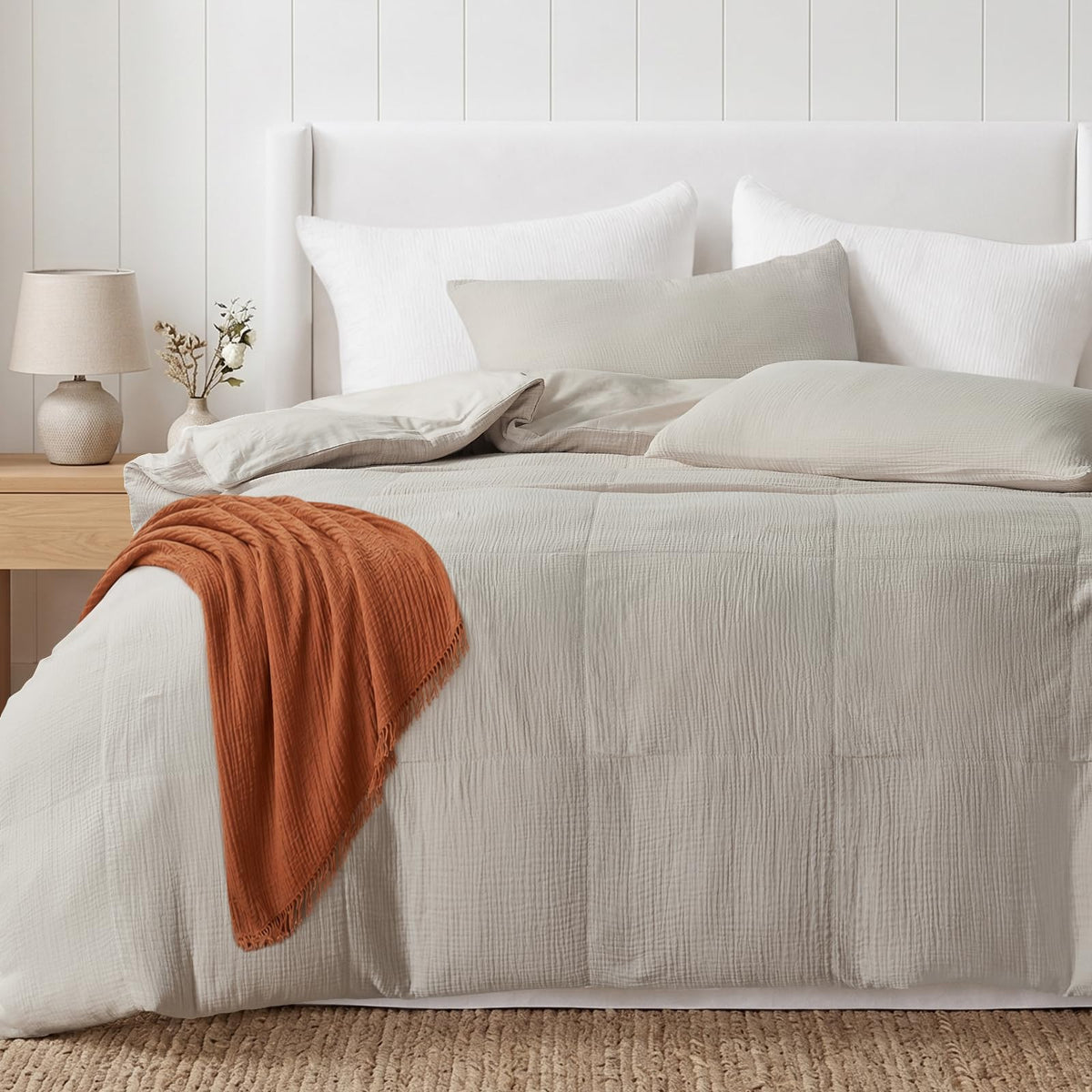 Muslin Duvet Cover, 100% Cotton Gauze, Soft Textured Linen Color