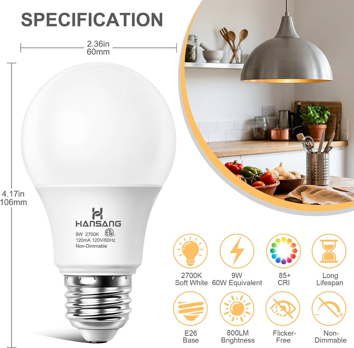 A19 LED Light Bulbs 2700K Soft White E26 Base 60 Watt Equivalent