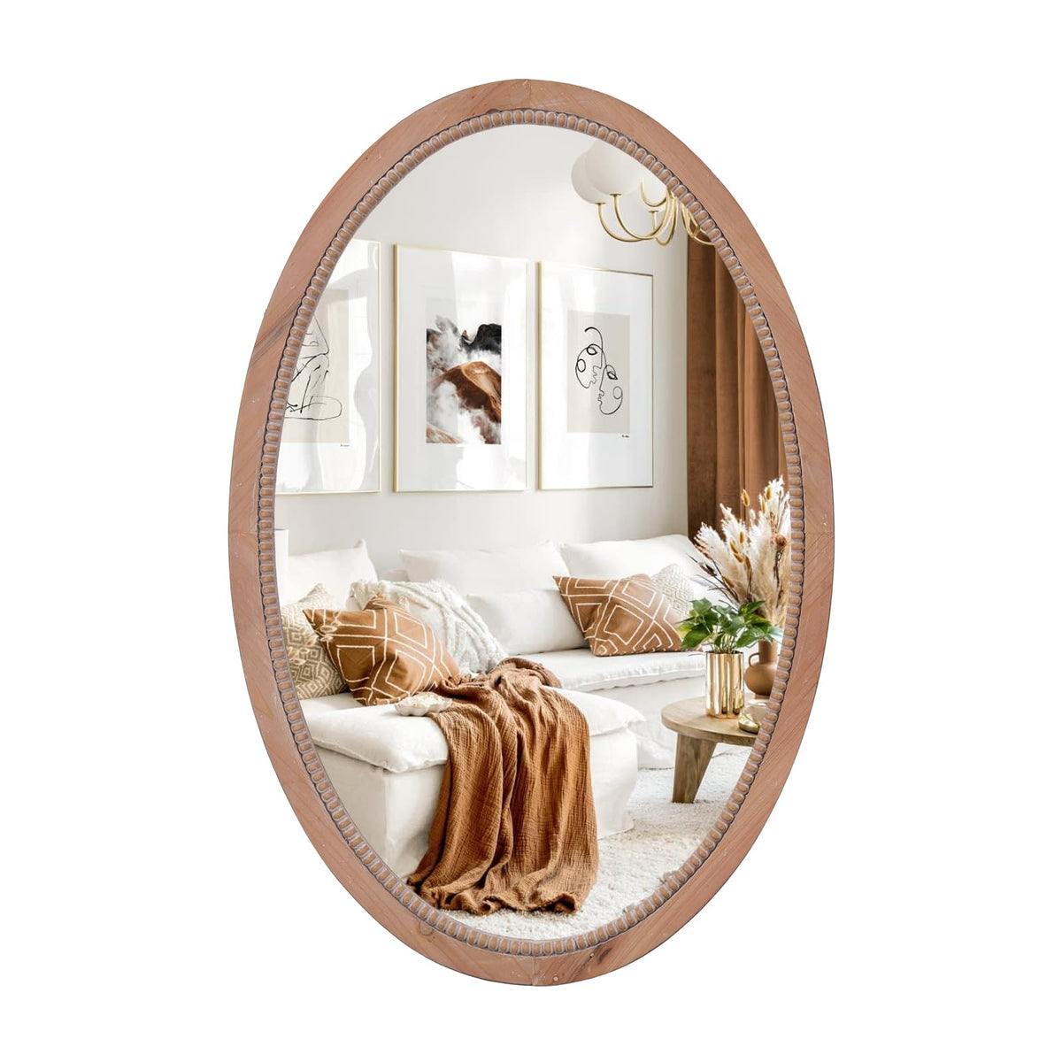 Oval Wood Mirror,20x30 Farmhouse Vanity Boho Bathroom Wall Mirrors