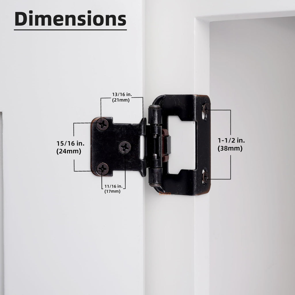 50 Pack Oil Rubbed Bronze Cabinet Hinges for Cabinet Doors (25 Pairs) - 1/2" Overlay Semi-Wrap Self-Closing Face