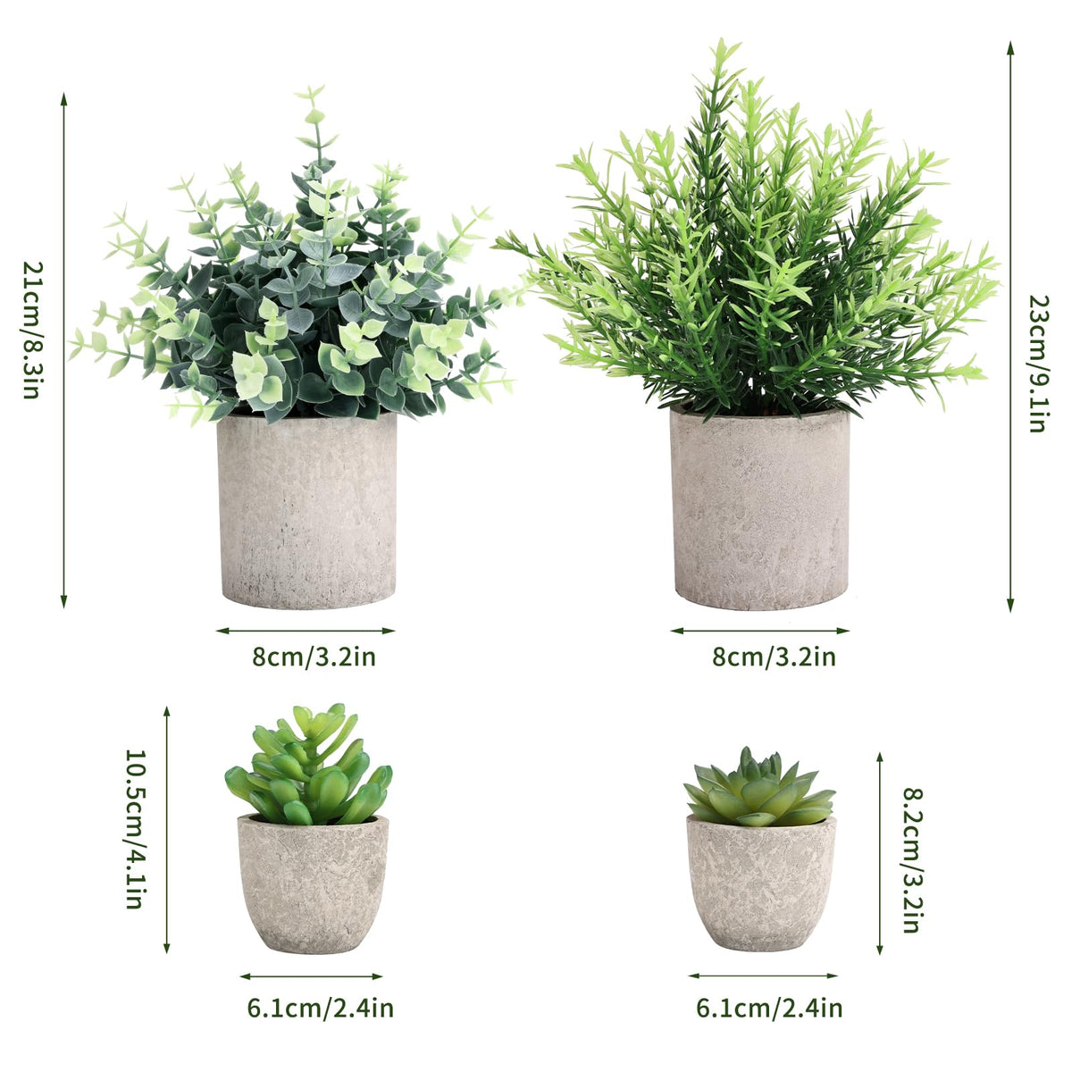 4 Pack Small Fake Plants Eucalyptus Rosemary Succulents Plants Artificial in Pots for Shelf Artificial Greenery