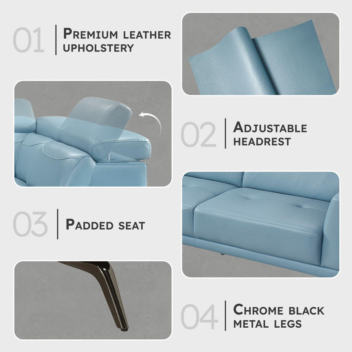 Leather Match L-Shaped Sectional Sofa, Right Chaise, Blue