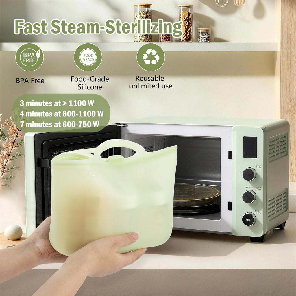 Silicone Travel Bottle Sterilizer Bags | 2000ml Microwave Steam Sterilizer Bags for Baby Bottles, Breast Pump &