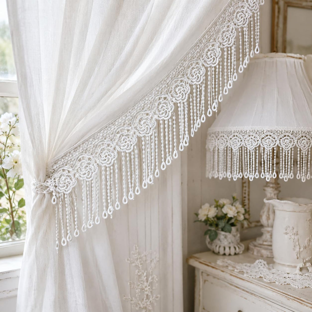 4.34 Inch White Lace Fringe Trim, Venice Lace Trim for Sewing