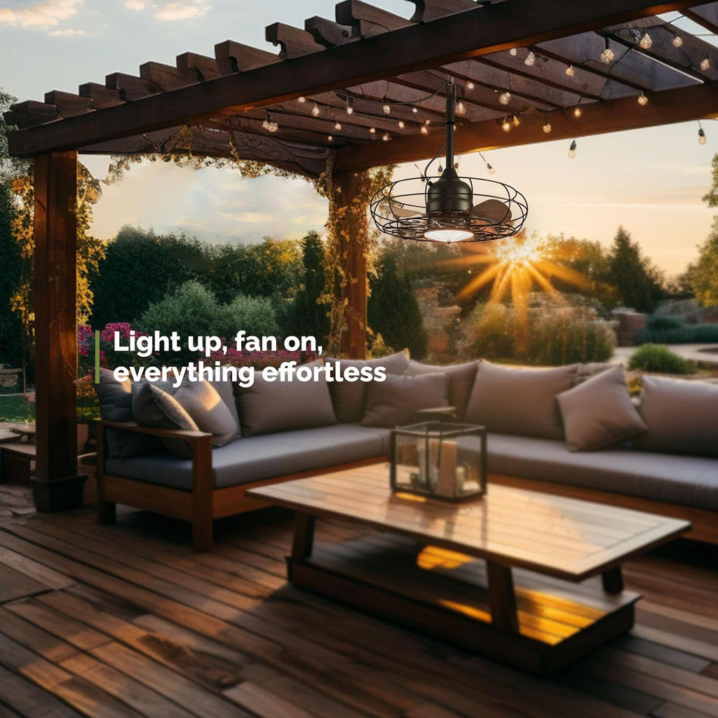 Outdoor Ceiling Fans with Light, 21'' Wet Rated Outdoor Hanging Fan for Gazebo