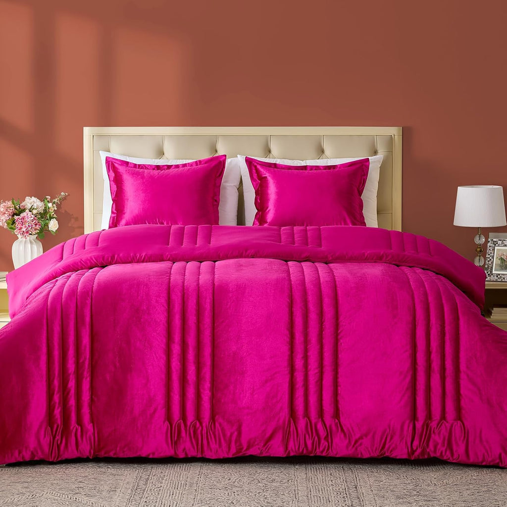 Luxury Pink Velvet Bedding Comforter Set 3 Pieces