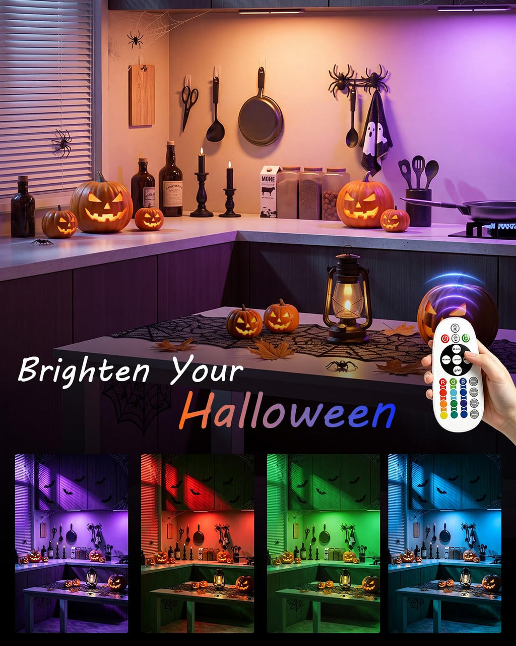 Under Cabinet Light Wireless with Remote, 15 Color RGB Magnetic Led Light Bar, 48-LED Rechargeable Closet Lights, 3