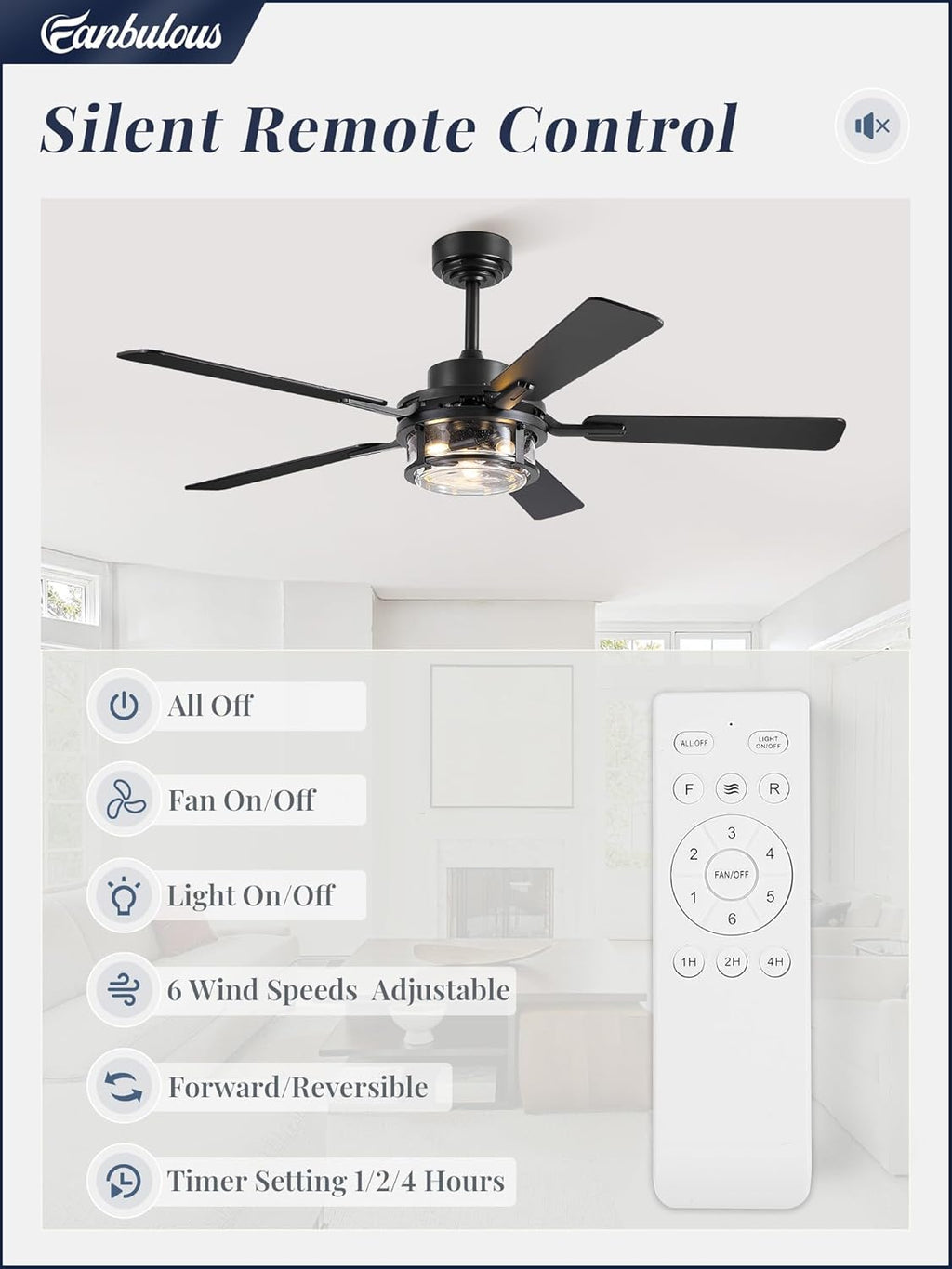 52 Inch Ceiling Fan with Light and Remote,Downrod Mount Farmhouse Ceiling Fan , Quiet 6-Speed Reversible DC Motor