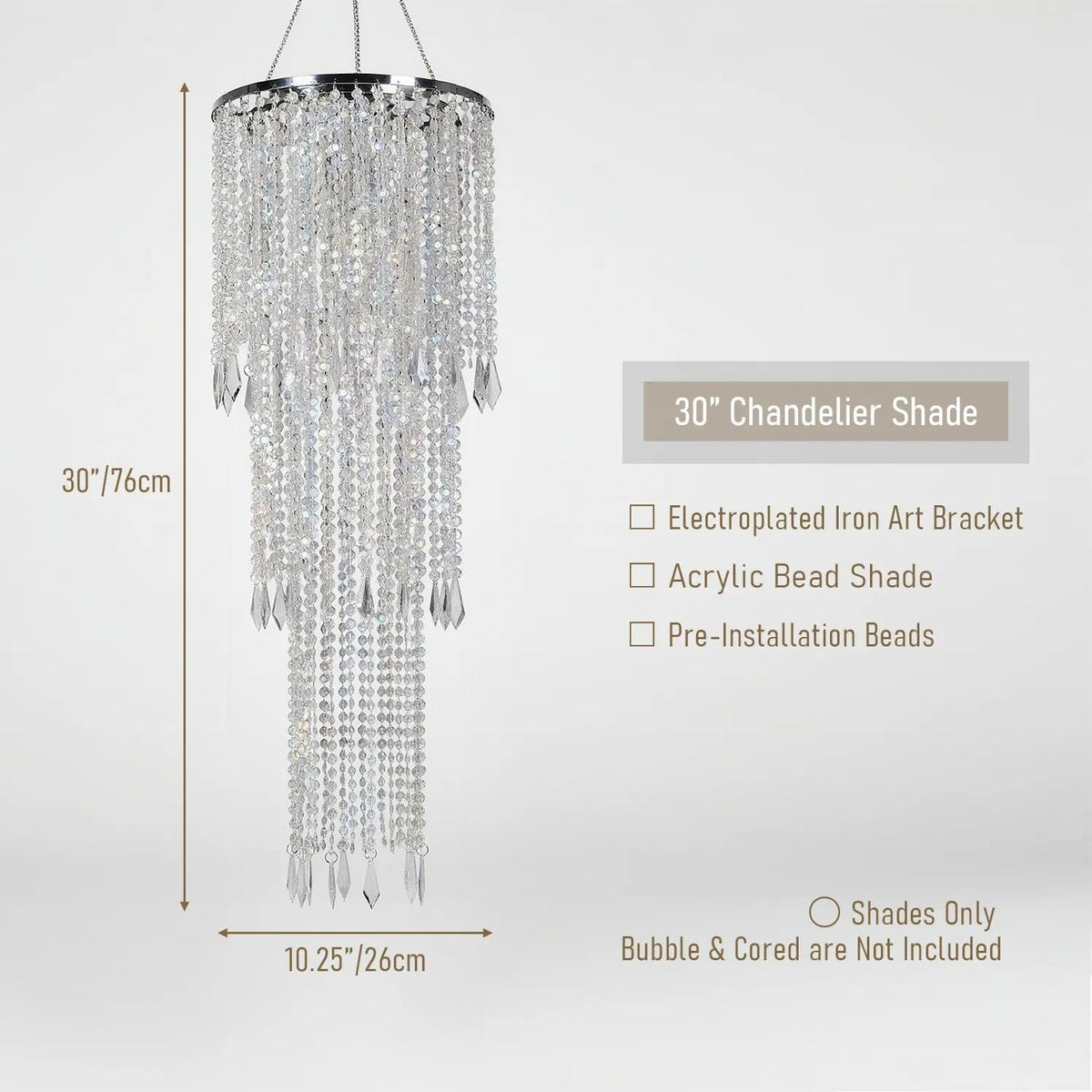 30" Tall Iridescent Hanging Beaded Chandelier 3 Tiers 10.25" Diameter for Wedding Fake Chandelier