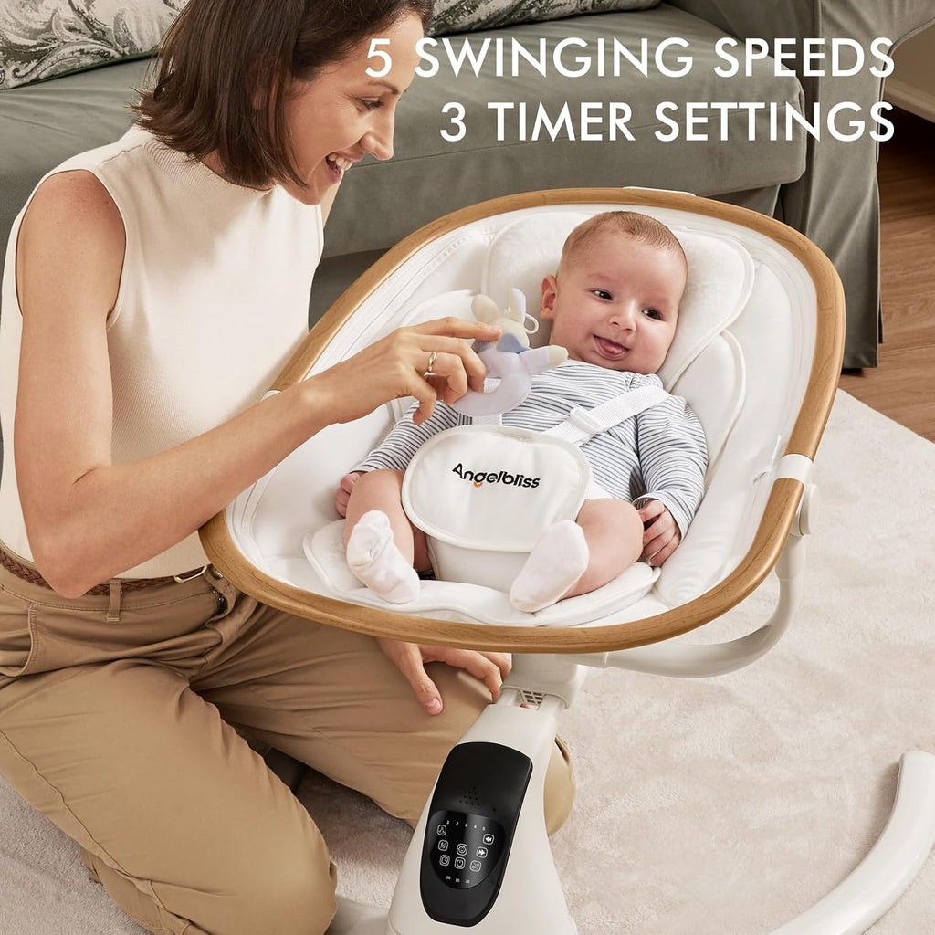 Electric Baby Swing with Cry Detection and Remote, White