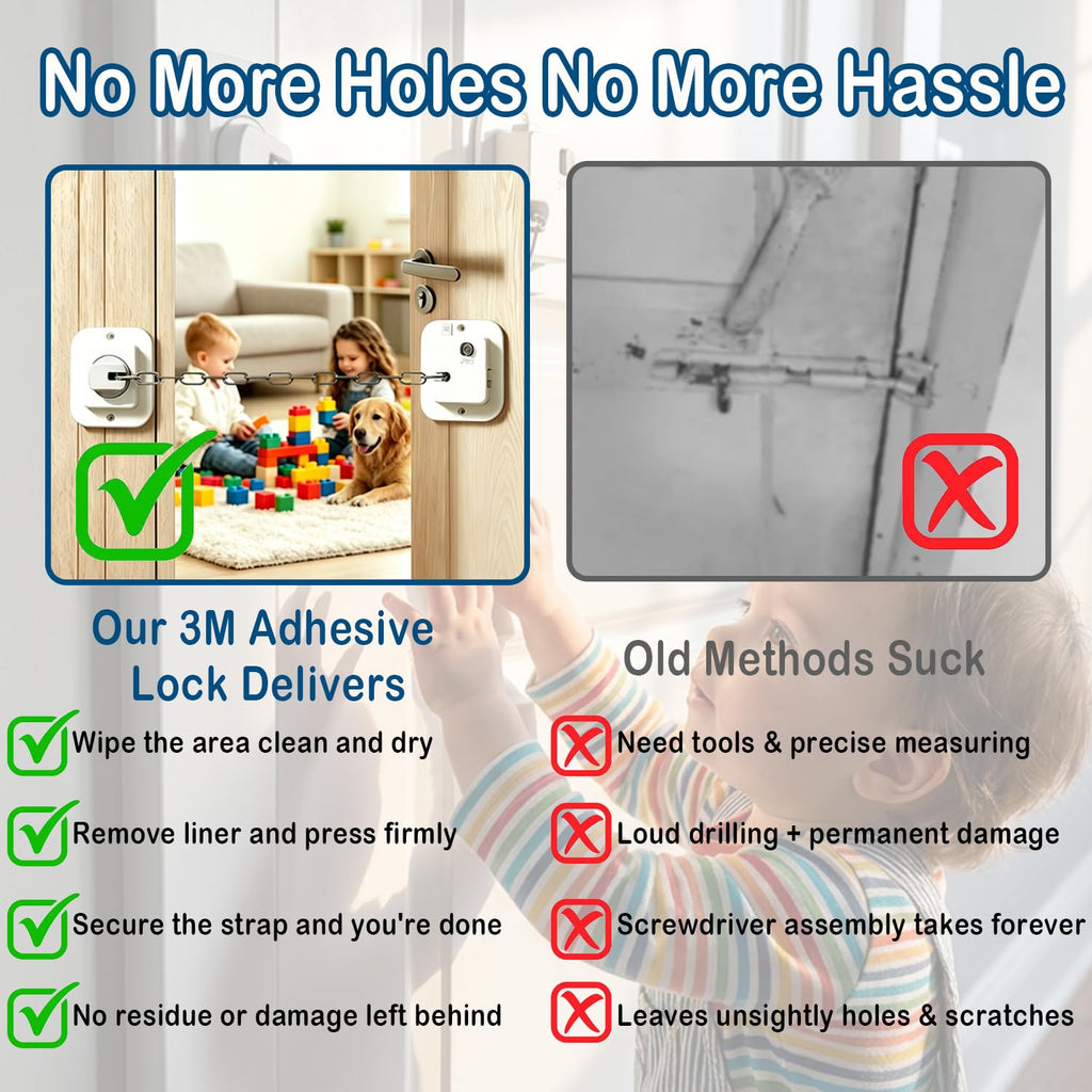 Kids Safety Child Proof Door Lock 9" Adjustable Latch 2 Pack White