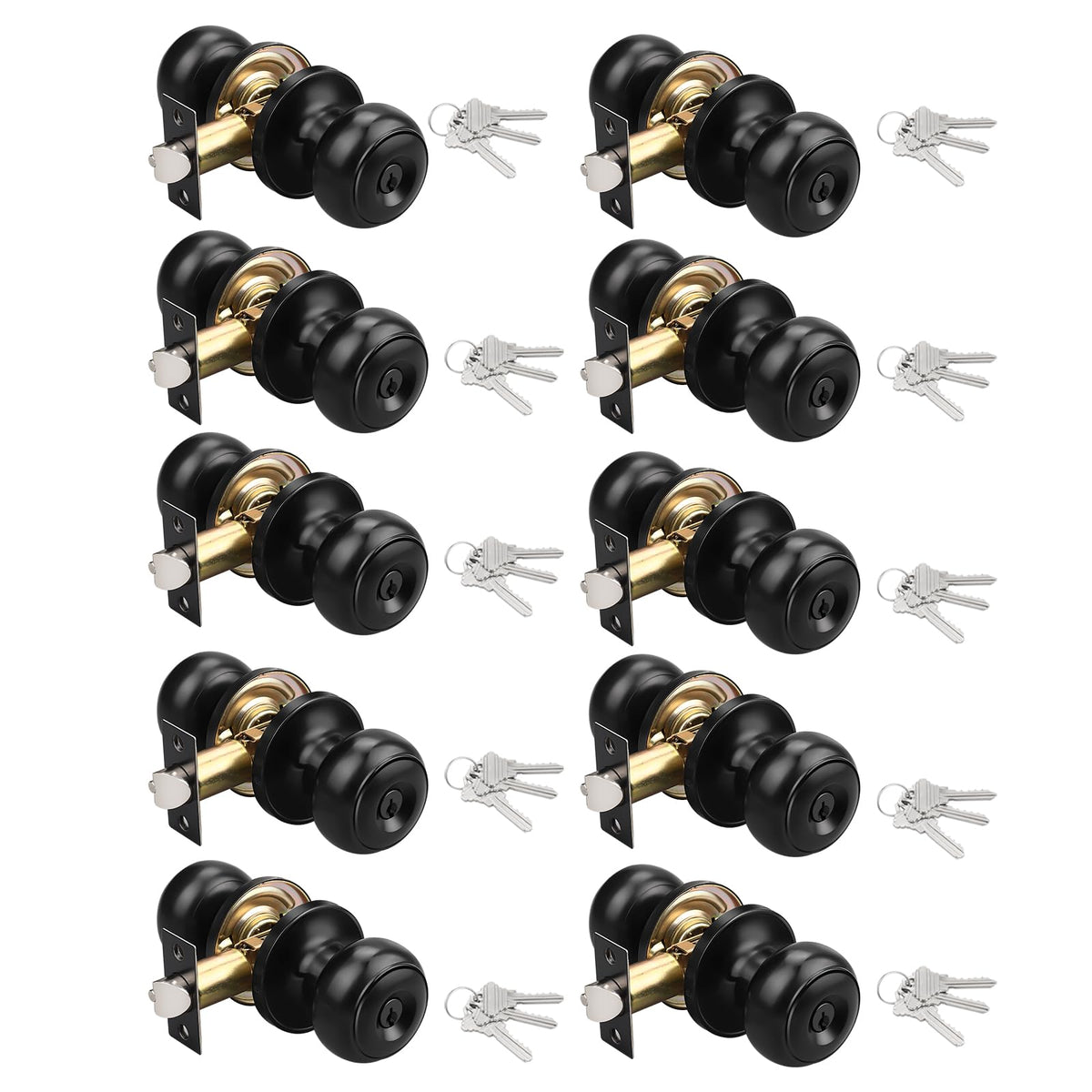 10 Pack Keyed Entry Door Knobs, Matte Black Door Knob with Lock and Key (Keyed Alike), Pack of 10 Door Knobs for
