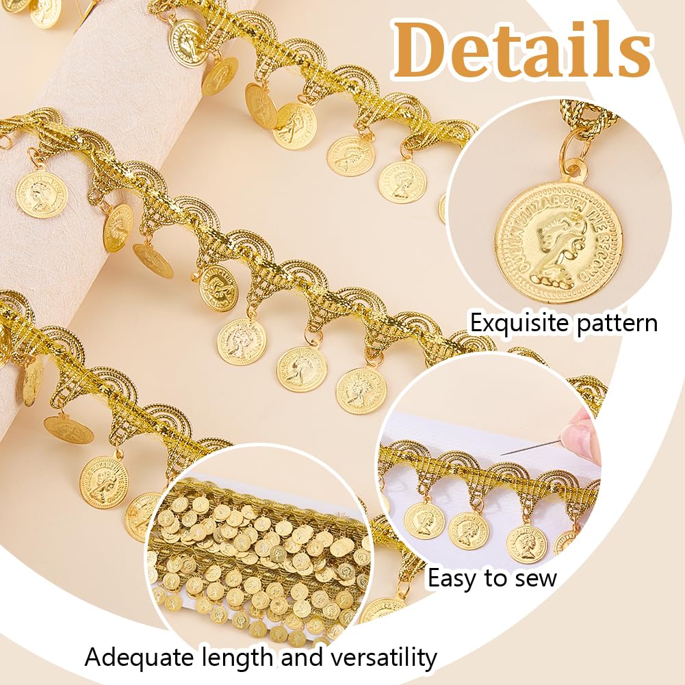 Gold Coin Shape Sequin Tassel Trim 1.4 Inch Width Sequins Tassels Lace Ribbon Fringe Sequins Lace Tassel - 10 Yards