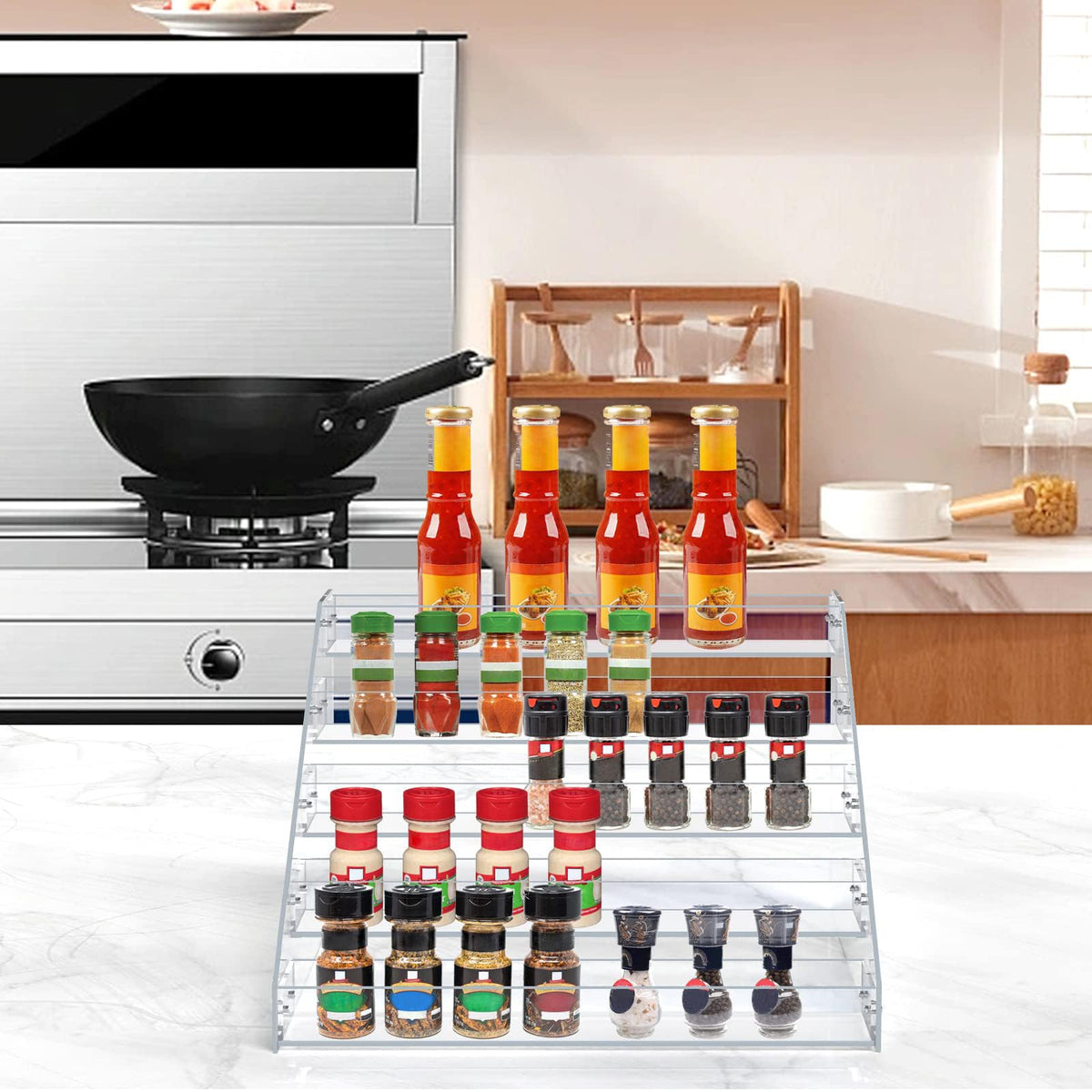 Clear Acrylic Spice Rack for Countertops- 5 Tier