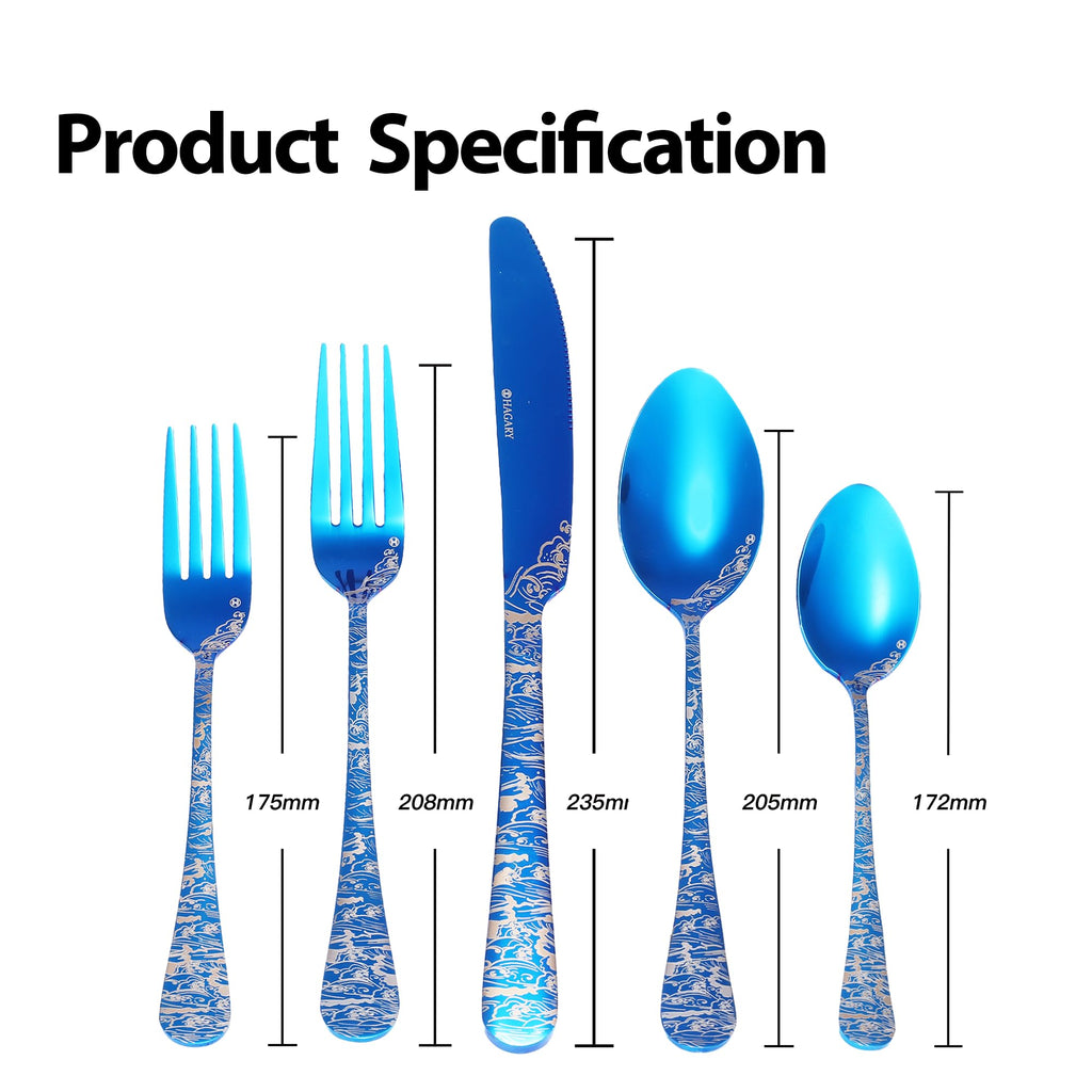 Wave Cutlery Set 20 Pieces Stainless Steel Flatware Set (All Blue)