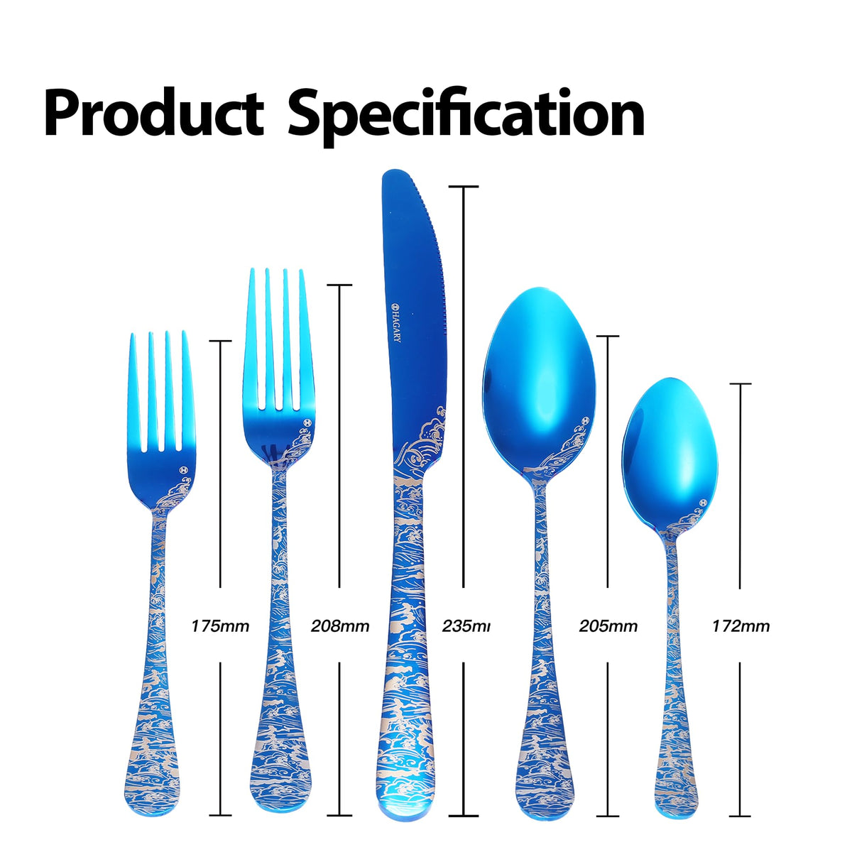 Wave Cutlery Set 20 Pieces Stainless Steel Flatware Set (All Blue)