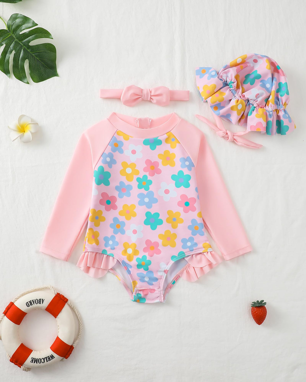 Baby Girl Swimsuit Back Zipper Bathing Suit Gifts Infant Girls Color Blocking Light Pink